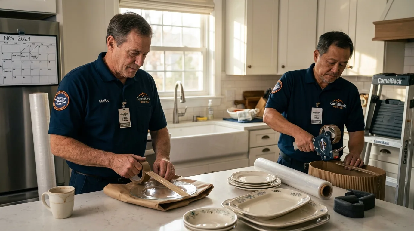 Professional crew packing kitchen dishware in Lake Arrowhead, CA